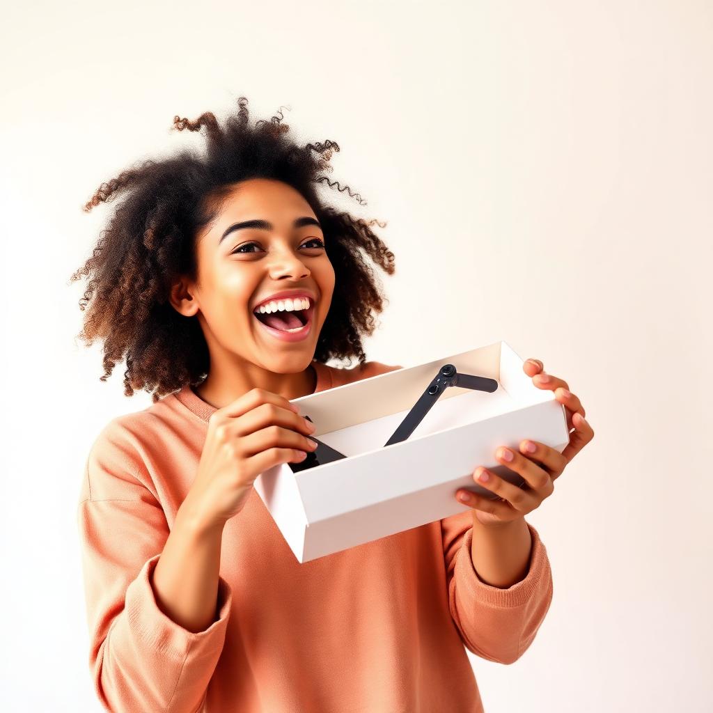 Excited customer unboxing a new gadget